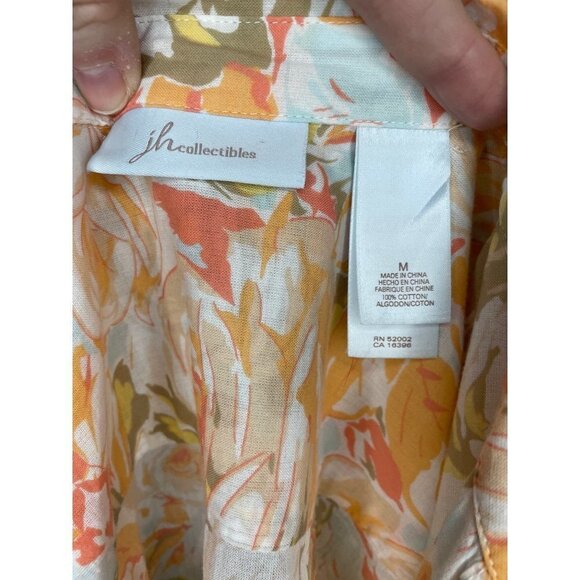 JH COLLECTION 3/4 SLEEVE BUTTON UP MEDIUM PEACH ORANGE COTTON BLOUSE - Picture 4 of 4